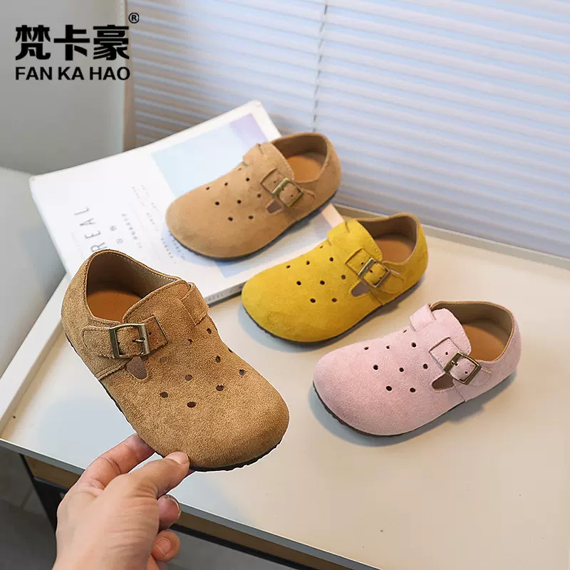 梵卡豪小众设计女童镂空勃肯鞋2025春秋新款韩版儿童小皮鞋豆豆鞋