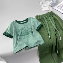 女童夏季運動工裝套裝2024新款中大童薄款短袖時髦長褲洋氣兩件套