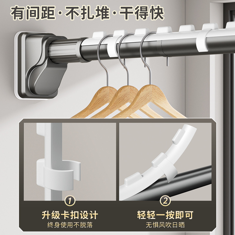 一键拉伸免打孔伸缩晾衣杆可调节不锈钢晾衣杆家用衣柜伸缩杆撑杆|undefined