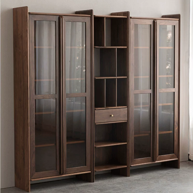 Североамериканский черный орех цельного дерева Книжный шкаф Современный минималистичный вишневый бревно кабинет шкаф для хранения вещей Книжный шкаф