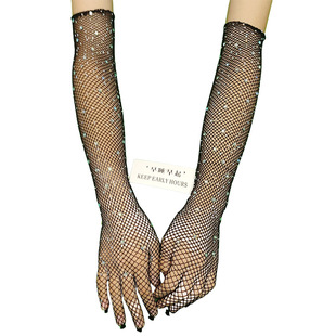 Long arm sleeve fishing net hot drilling foreign trade cross-border high elastic cross-border multi-color lace Europe and the United States dance hot gloves