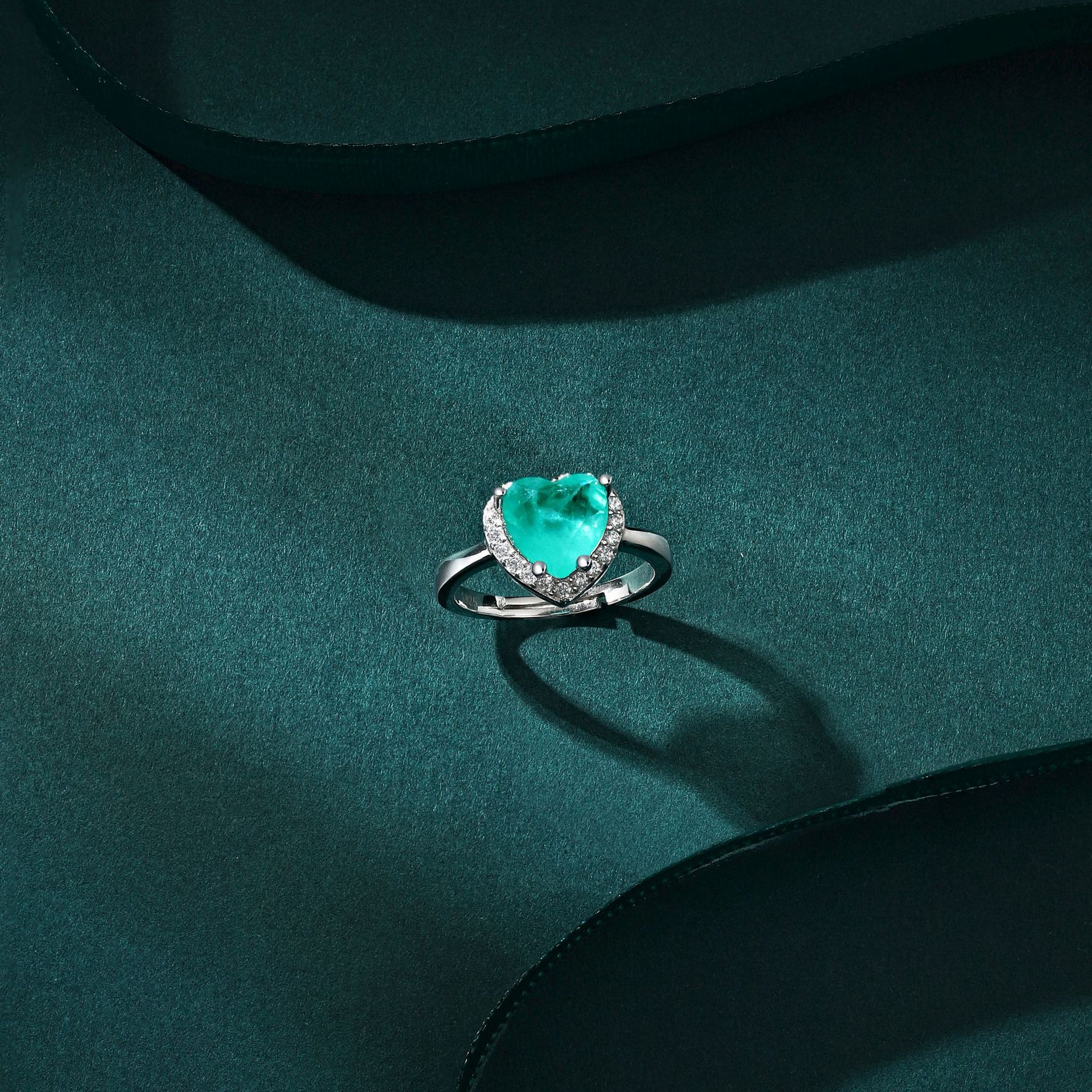 Luxurious Heart Shape Sterling Silver Plating Zircon Open Ring