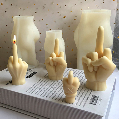 diy creative gesture middle finger aromatherapy candle silicone mold handmade plaster drip ornaments mineral stone mold