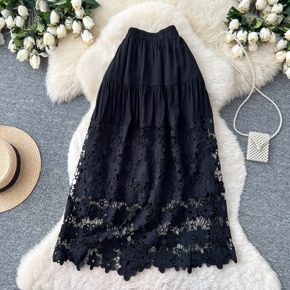 Damen A-linien Midirock Mit Spitzen-einsätzen Und Blumenmuster_voghion.com
