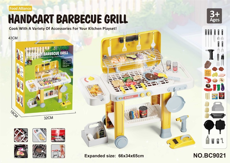 新品儿童仿真烧烤架过家家BBQ烤串玩具电动声光喷雾厨具推车批发|undefined