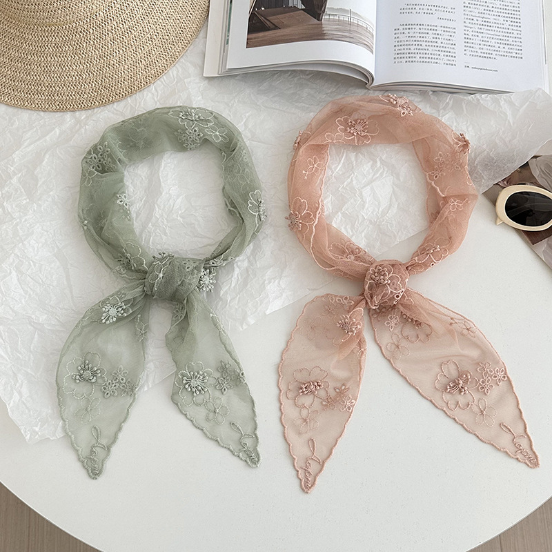 Pañuelo de seda de encaje de alta calidad nuevo pañuelo de flores bordado de color sólido, pañuelo en la cabeza multiusos, cinturón para el cabello, bolso atado, sombrero, pañuelo de seda