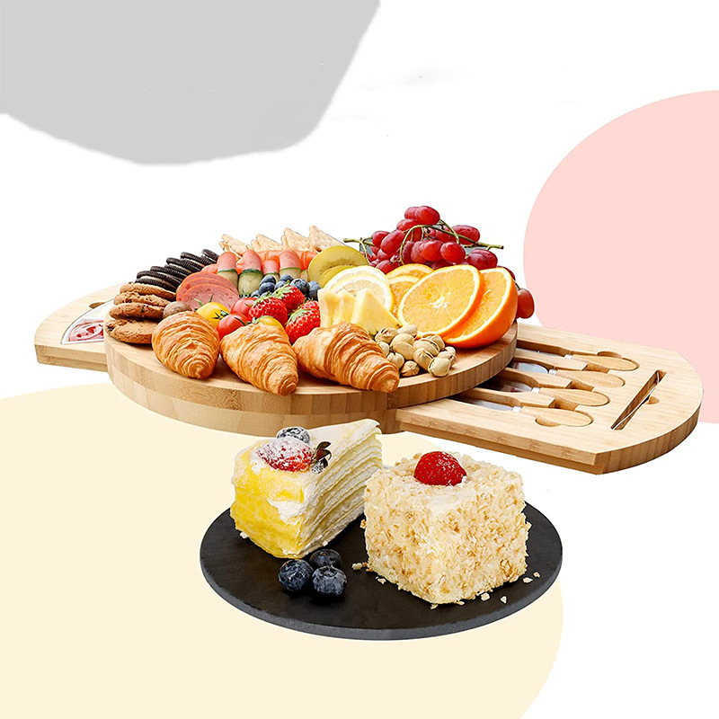 Plato de queso de bambú plato de queso redondo de bambú plato de queso cocina tabla de cortar