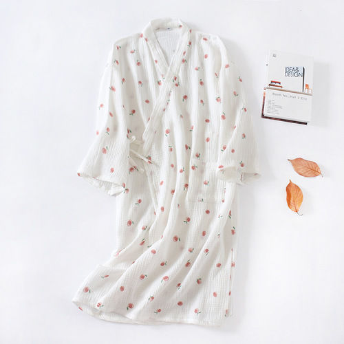 Japanese kimono nightgown for women pure cotton crepe gauze pajamas and style bathrobe steaming home clothes spring and summer thin bathrobe