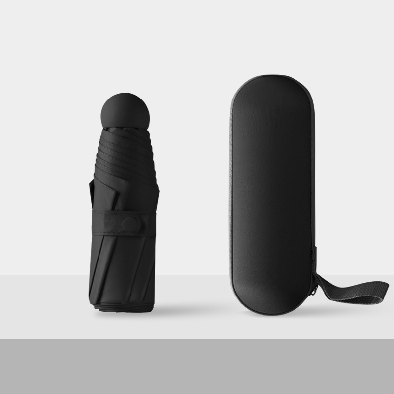 黒丸五つ折り黒ゴム傘（カプセルケース付き）