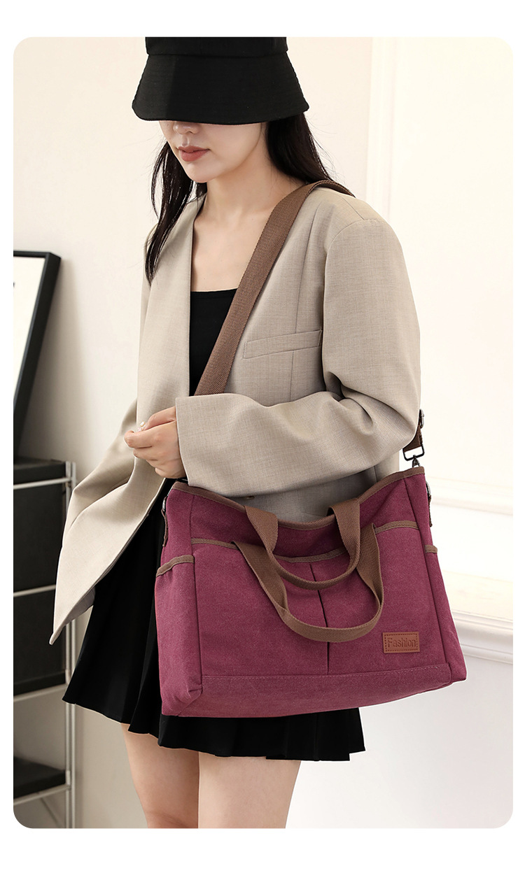 Women's Canvas Shoulder Bag Retro Style Large Capacity Office_voghion.com