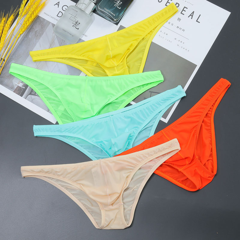 New Transparent Men's Briefs, Small Briefs, Sexy and Interesting, Low-Waisted Ice Silk Ultra-Thin Thong Cross-Border