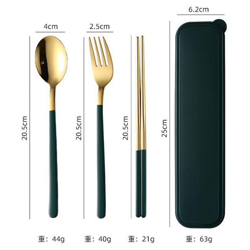 304 de acero inoxidable coreano vajilla portátil traje al aire libre comida occidental cuchara tenedor palillos vajilla regalo conjunto de tres piezas image 12