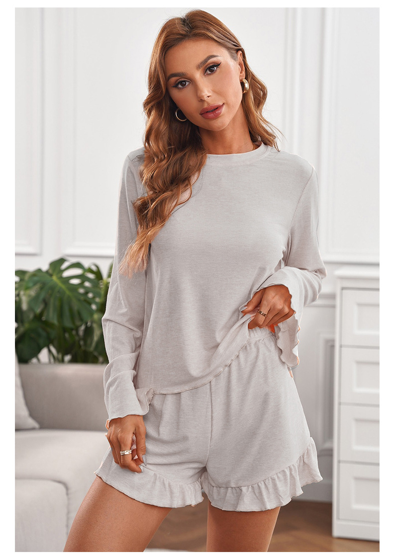 long-sleeved ruffled trumpet sleeves solid color pajamas nihaostyles clothing wholesale NSMDS89649