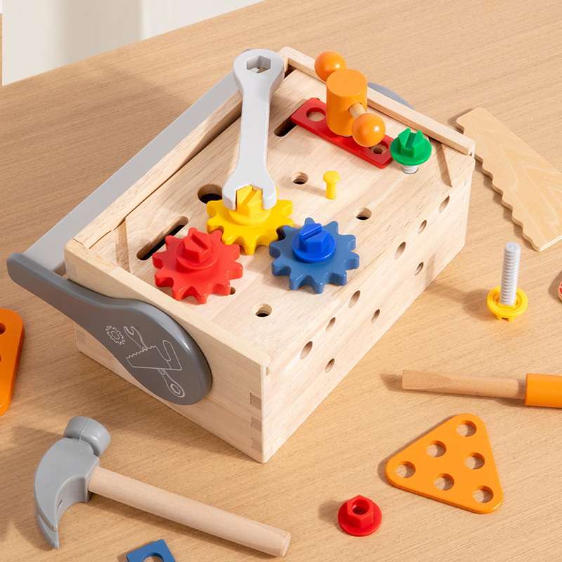 Juguetes educativos de educación temprana para niños transfronterizos Tornillo portátil Tuerca Cesta de herramientas Tornillo Tornillo Juego de desmontaje Rompecabezas de madera
