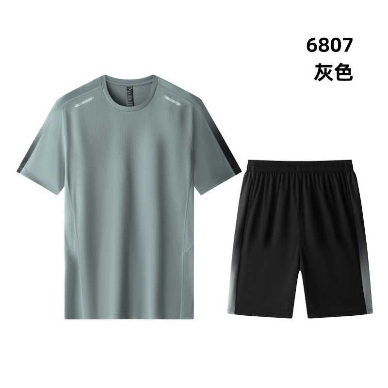 跑步服定制男冰丝运动服印logo健身衣套装夏季短袖t恤晨跑速干裤|undefined
