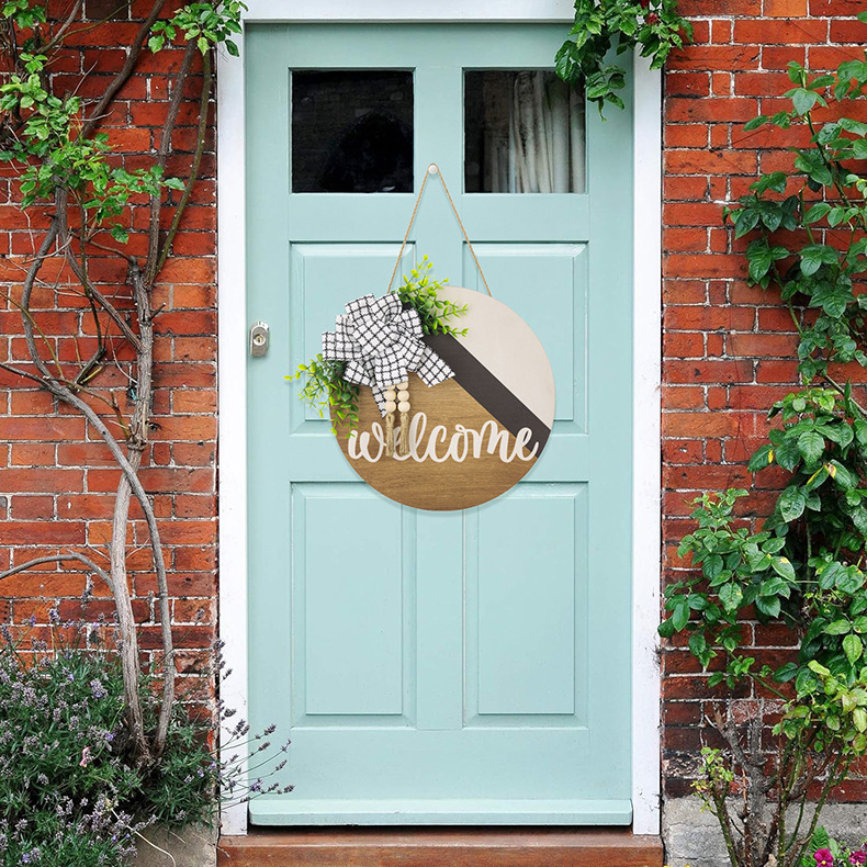 Explosiones transfronterizas Bienvenida decoración de patio de madera perla de agua yucari hierba redonda guirnaldas colgante de puerta