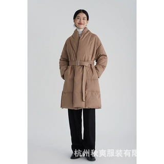 冬高奢中长款外套女时尚腰带显瘦日本面料超软90白鹅绒保暖羽绒服