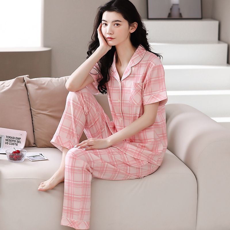 Pijamas de mujer primavera y verano 2023 nuevo 100% algodón cardigan pantalones de manga corta casual traje de desgaste para el hogar