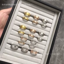 卡家戒指男女镀18K玫瑰金love满天星情侣百搭对戒黄白金窄版宽版.