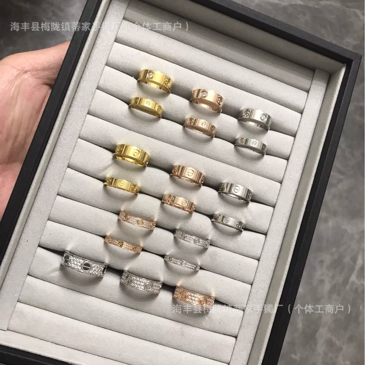 卡家戒指男女镀18K玫瑰金love满天星情侣百搭对戒黄白金窄版宽版.
