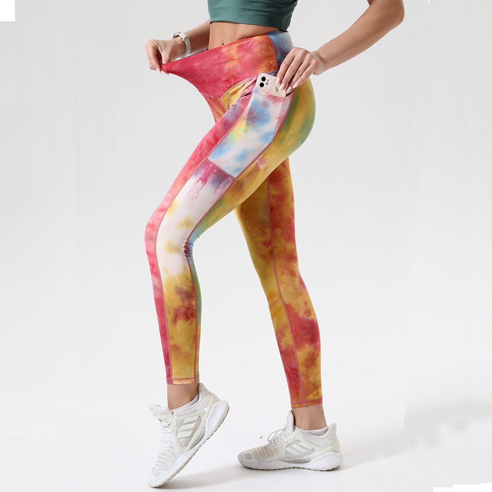 sexy high-waist hip-lifting tight high-elastic tie-dye with pocket yoga pants nihaostyles wholesale clothing NSOUX85026