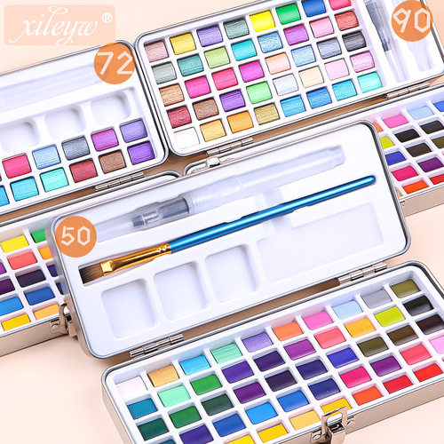 Cross-border new solid watercolor pigment 50 colors 72 colors 90 colors portable pearlescent fluorescent nail art pigment set