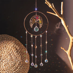 Sunshine Catcher Wind Chime Crystal Light and Shadow Pendant Epoxy Handmade Flower Dream Catcher Room Balcony Air Pendant Free