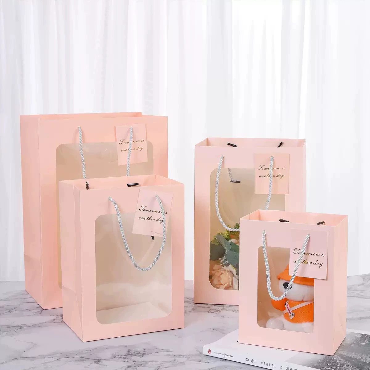 Подарочный пакет на День святого Валентина, прозрачный подарочный пакет с цветочным мешочком, подарочный пакет для упаковки букета цветов и куклы