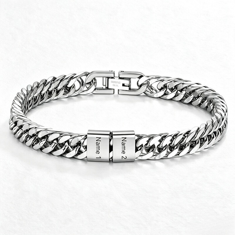 Men's Cross-Border Engraved Stainless Steel Cuban Chain Bracelet, Non-Fading Name Hip-Hop Personalized Gift for Father's Day