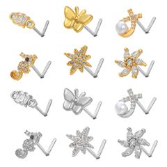Amazon's best-selling copper-plated real gold nose nail jewelry European and American nose jewelry L-bar micro-inlaid zircon body piercing jewelry