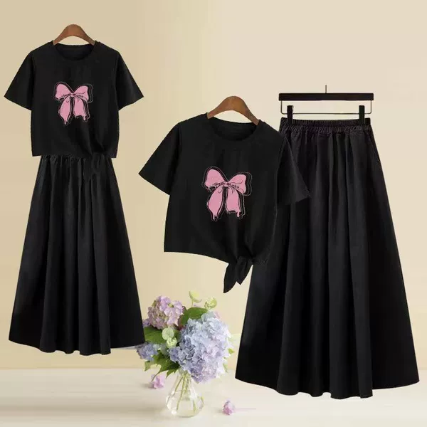 Black top + black skirt [Pink Butterfly]