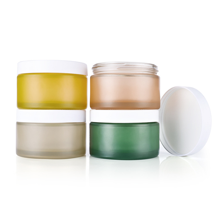新款设计 绿色小清新系列膏霜罐 200g广口玻璃身体保湿霜护肤品罐