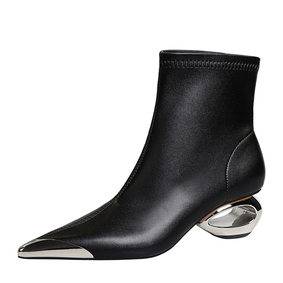 335-2 style banquet short boots women's boots metal heel hollow heel iron head metal pointed short boots