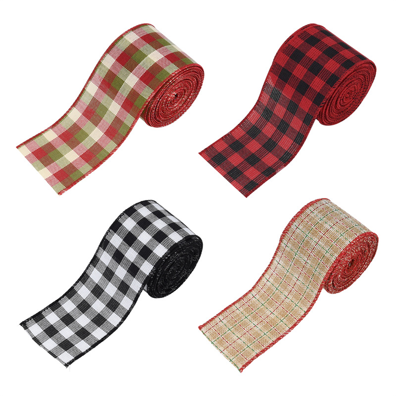 63mm transfronterizo nuevo clásico TELA ESCOCESA copia borde cáñamo cinturón alambre grande arco material con decoración de Navidad