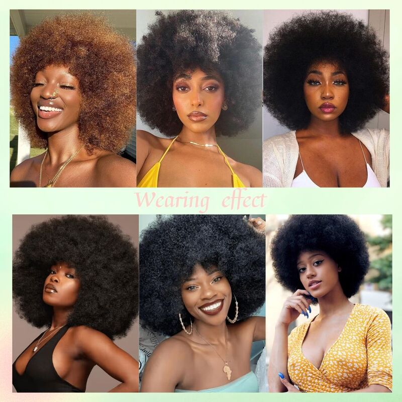 African Women's Afro Wig High-Temperature Fiber Wig Fluffy Small Curls Short Curly Hair Breathable and Fluffy