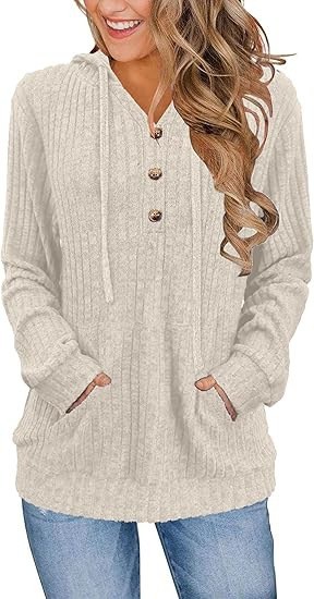 Sweat à capuche uni à manches longues, pull rayé brossé, haut ample, décontracté et tendance pour femme, idéal pour l'automne et la Saint-Valentin._voghion.com