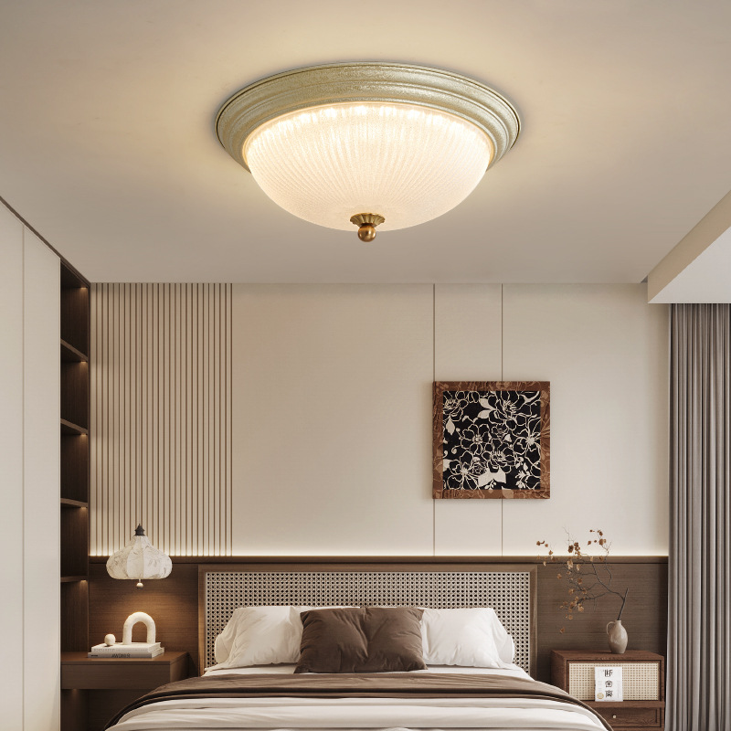 Lámpara de dormitorio retro americano, luz de alta gama, vidrio de lujo, dormitorio principal, sala de estudio, luz de techo de habitación redonda de estilo antiguo francés