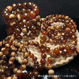 Natural Myanmar Karst Cave Root Po Single Circle Bracelet Brown Honey Round Bead Men's and Women's Bracelet Blood Honey Bottom Chameleon Factory Wholesale