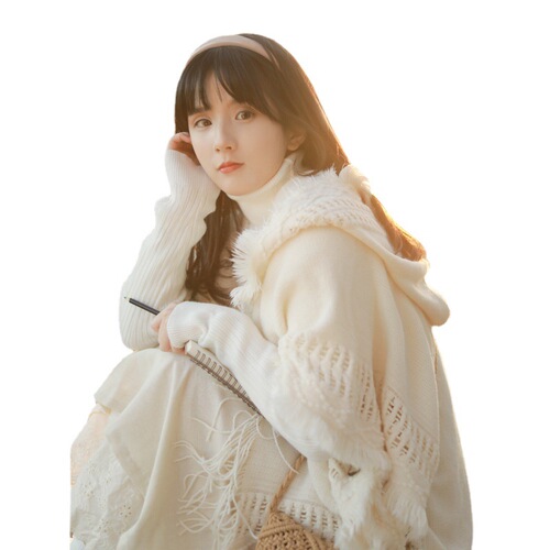 Button shawl bohemian tassel sweater knitted sweater Yunnan Qinghai travel pullover hooded cloak spring and autumn women