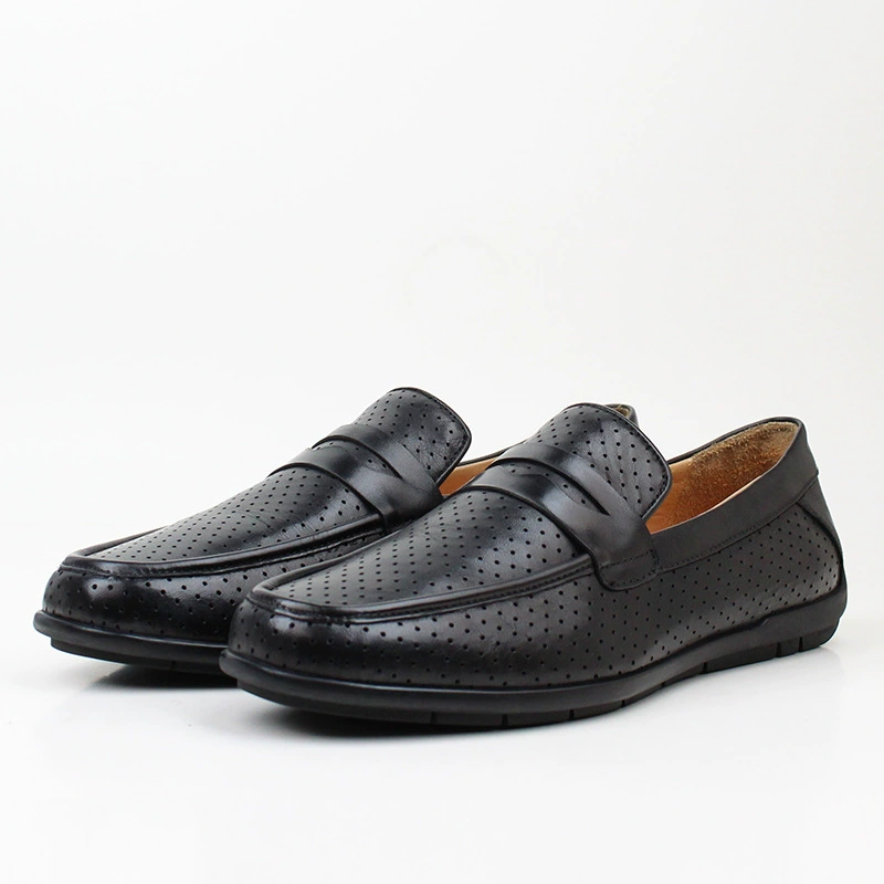 Мужские лоферы из натуральной кожи, дышащие летние черные повседневные туфли без шнуровки на мягкой подошве.
