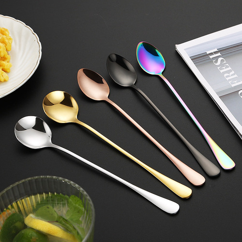 1010 stainless steel creative stirring round spoon titanium plated spoon with long handle dessert spoon ice cream spoon