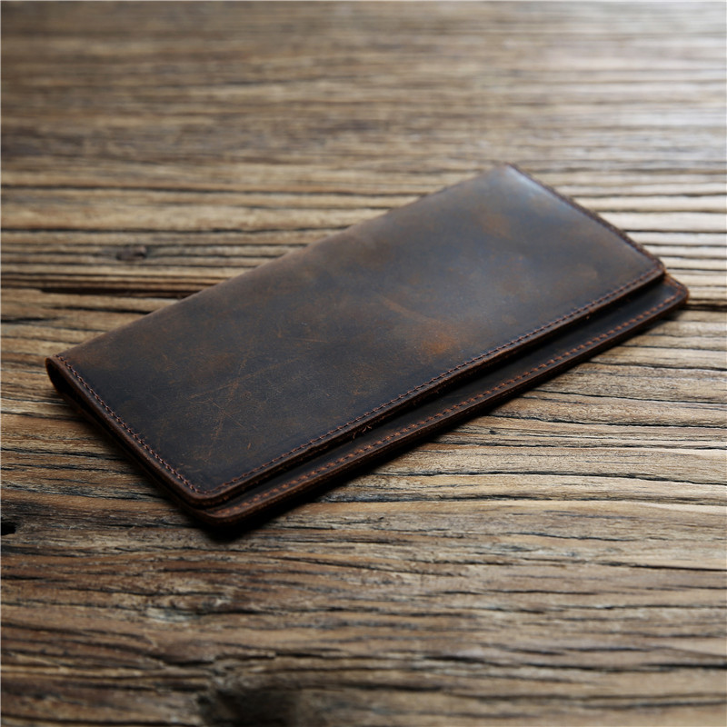 Men's retro leather wallet long ultra-thin first layer cowhide wallet simple wallet Crazy Horse leather men's bag trendy youth Men's retro leather wallet long ultra-thin first layer cowhide wallet simple wallet Crazy Horse leather men's bag trendy youth