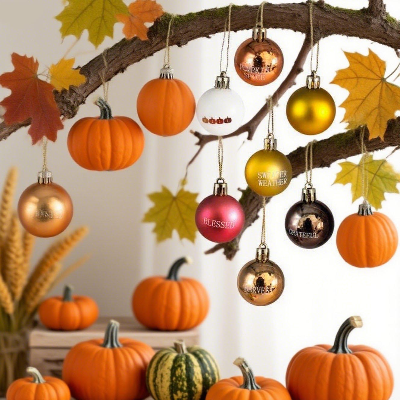 Festival de cosecha de otoño 4cm24 bolas de Navidad de plástico galvanizado de acción de gracias pastoral bola de decoración
