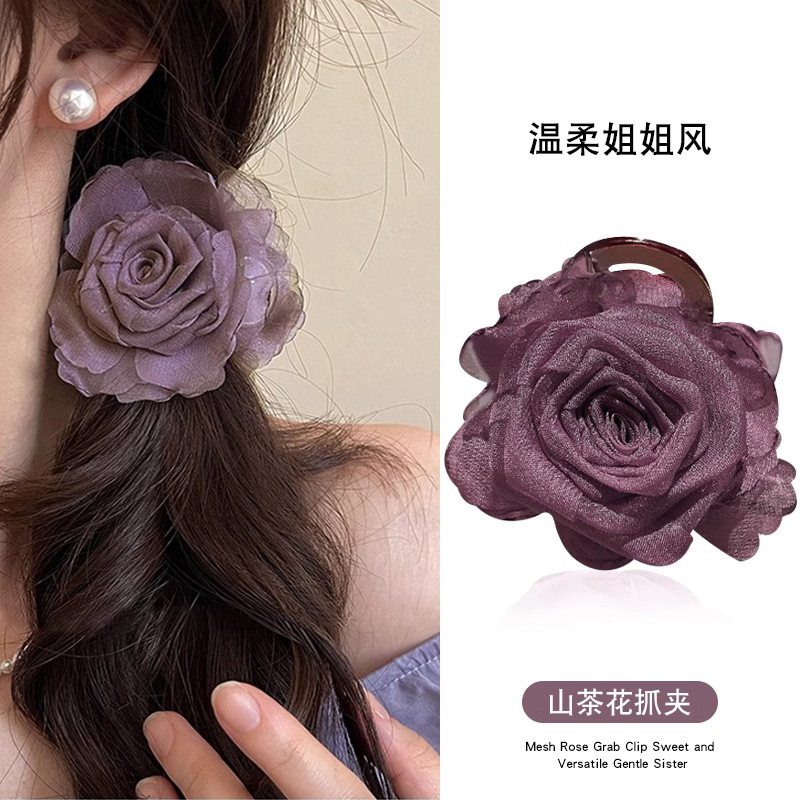 Nuevo estilo chino retro camellia flores agarrar clip de cabello medio atado clips de cabello feminino de alto nivel detrás del cerebro clips de pez tocado