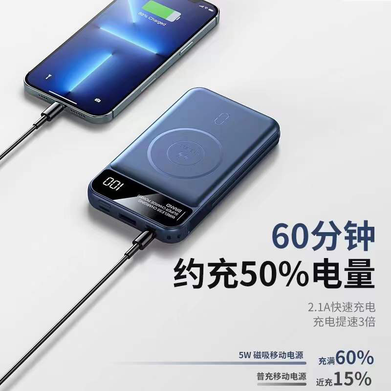 Teléfono móvil universal de doble alambre magnético cargador inalámbrico portátil mini fuente de alimentación móvil al aire libre gran capacidad diseño de color sólido