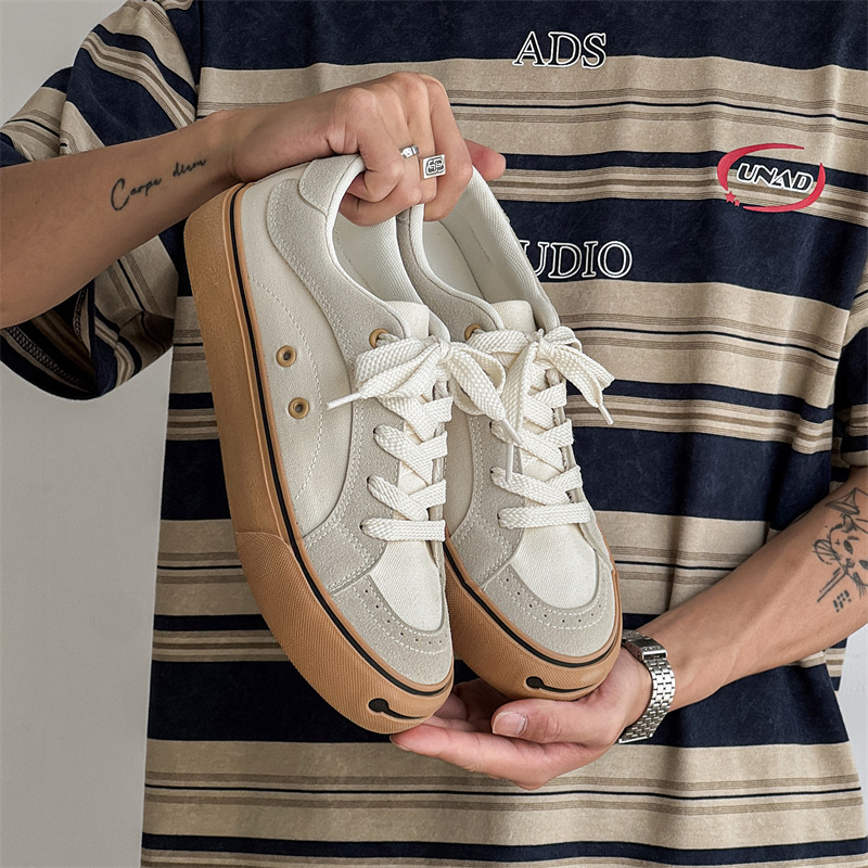 Afanting New Ins Style Canvas Shoes Men's Trendy Versatile White Shoes Korean Style Student Lace-Up Retro 8122