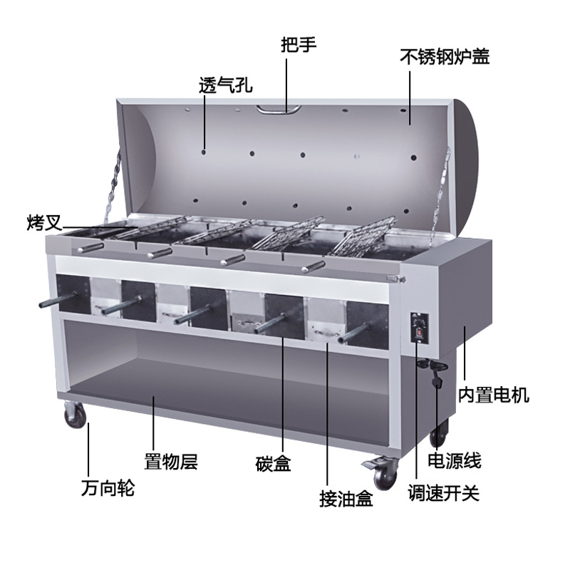 Charcoal Grill Stainless Steel Smokeless Automatic Rotating Grill for Roasting Lamb Leg, Lamb Chops, Rabbit, and Chicken All-In-One Machine Fully Automatic