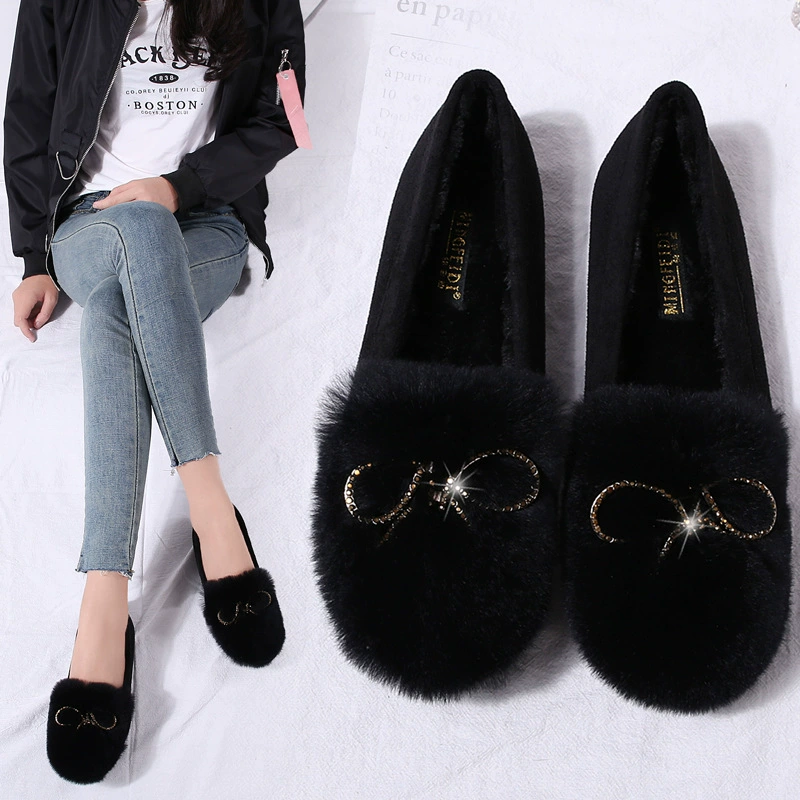 Обувь Мао, женская зимняя одежда, 2023, осенняя повседневная женская обувь на плоской подошве из меха кролика Рекс, без шнуровки, обувь больших размеров на флисовой подкладке