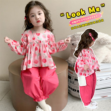 女童玫瑰花蝴蝶结套装春秋款2025新款儿童韩版时尚小女孩两件套潮