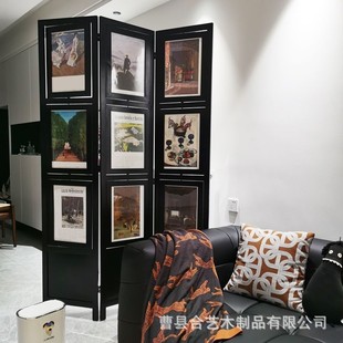 Chinese retro solid wood photo frame screen wooden background wall folding photography window partition fashion porch decorative wall